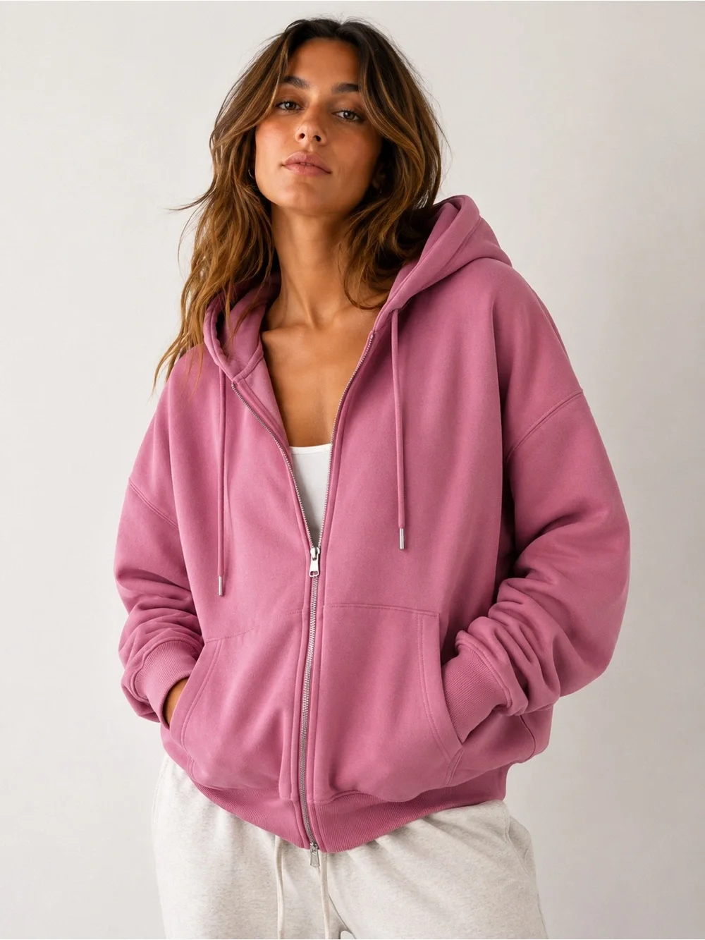 Abercrombie YPB Neoknit Max Zip Hoodie Pink Oversized Fleece Jacket Large